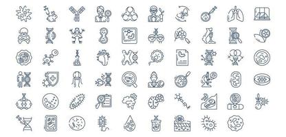 Collection of icons related to Biology and technology, including icons like amoeba, Biochemists, biologist, Cell,  and more. vector illustrations, Pixel Perfect set