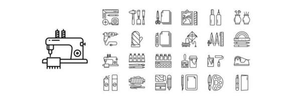 Collection of icons related to Art and Craft , including icons like tools, paint, Spray Paint and more. vector illustrations, Pixel Perfect set