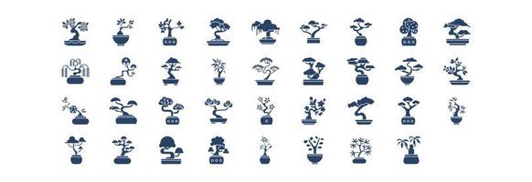 Collection of icons related to Bonsai Tree, including icons like Baobab, Jade,  and more. vector illustrations, Pixel Perfect set