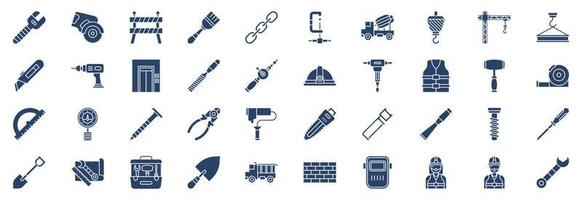 Collection of icons related to Construction tools, including icons like Spanner, Barrier, Chain and more. vector illustrations, Pixel Perfect set