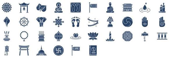 Collection of icons related to Buddhism, including icons like Bell, Flag, Monk  and more. vector illustrations, Pixel Perfect set