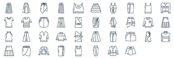 Collection of icons related to Dress, including icons like Skirt, Blouse Top and more. vector illustrations, Pixel Perfect set