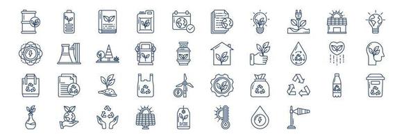 Collection of icons related to Ecology, including icons like Eco, Document, Battery and more. vector illustrations, Pixel Perfect set