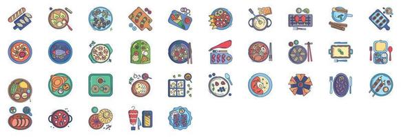 colección de íconos relacionados con la comida y la buena mesa, incluidos íconos como baguette, curry de arroz, plato de pescado y más. ilustraciones vectoriales, conjunto perfecto de píxeles vector