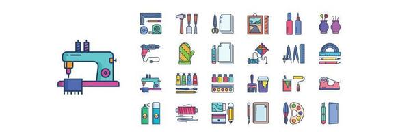 Collection of icons related to Art and Craft , including icons like tools, paint, Spray Paint and more. vector illustrations, Pixel Perfect set