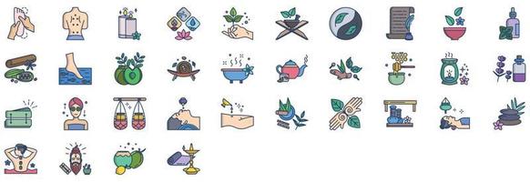 Collection of icons related to Ayurvedic and treatment, including icons like Fish spa, Massage, spa and more. vector illustrations, Pixel Perfect set