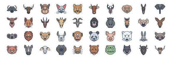 Collection of icons related to Animal Faces, including icons like Dog, Elephant, Cat, Camel and more. vector illustrations, Pixel Perfect set