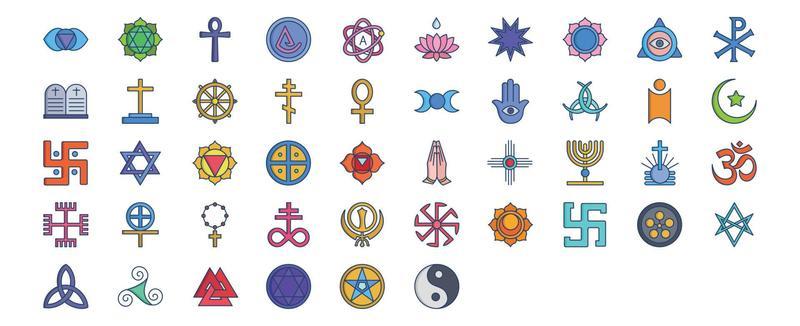 Collection of icons related to Culture Symbols, including icons like Christianity, Hinduism, islam, Islamic, Judaic and more. vector illustrations, Pixel Perfect set