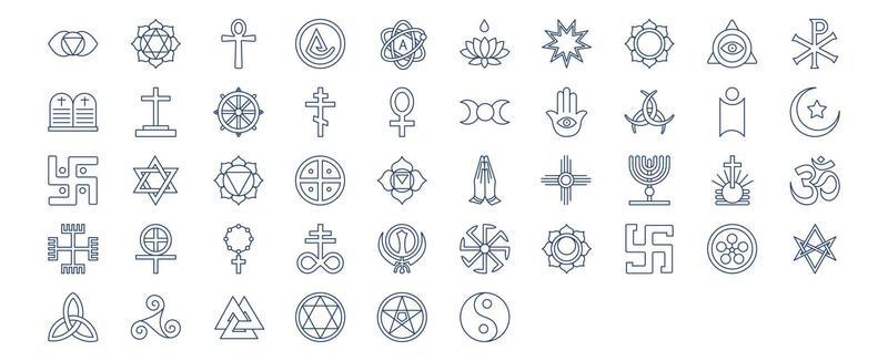 Collection of icons related to Culture Symbols, including icons like Christianity, Hinduism, islam, Islamic, Judaic and more. vector illustrations, Pixel Perfect set