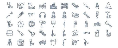 Collection of icons related to Construction tools, including icons like Axe, Blueprint, Brick, Building and more. vector illustrations, Pixel Perfect set