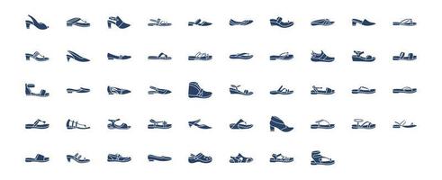 Collection of icons related to Footwear, including icons like Sandals, high heels,, accessories and more. vector illustrations, Pixel Perfect set