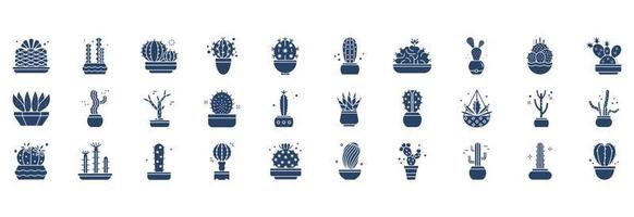 Collection of icons related to Cactus Plant, including icons like Tree, Blue Columnar, Dwarf Chin, Parodia and more. vector illustrations, Pixel Perfect set