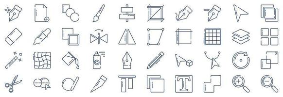 Collection of icons related to Design Tools Interface, including icons like Add Anchor Point, file, Pen, Brush and more. vector illustrations, Pixel Perfect set