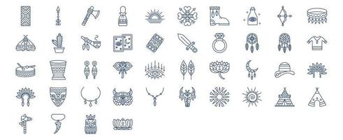 Collection of icons related to Boho Style, including icons like Arrow, Axe, Boots, Bottle and more. vector illustrations, Pixel Perfect set