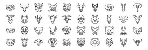 colección de íconos relacionados con caras de animales, incluidos íconos como perros, elefantes, gatos, camellos y más. ilustraciones vectoriales, conjunto perfecto de píxeles vector