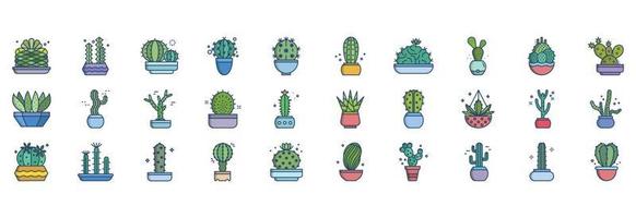 colección de íconos relacionados con la planta de cactus, incluidos íconos como árbol, columna azul, barbilla enana, parodia y más. ilustraciones vectoriales, conjunto perfecto de píxeles vector