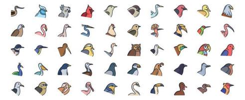 Collection of icons related to Birds, including icons like Avocet, Duck, Cardinal and more. vector illustrations, Pixel Perfect set