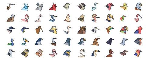 Collection of icons related to Birds, including icons like Avocet, Duck, Cardinal and more. vector illustrations, Pixel Perfect set