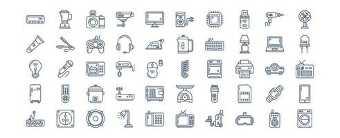 colección de íconos relacionados con dispositivos eléctricos y electrodomésticos, incluidos íconos como monitor, proyector, mouse y más. ilustraciones vectoriales, conjunto perfecto de píxeles vector