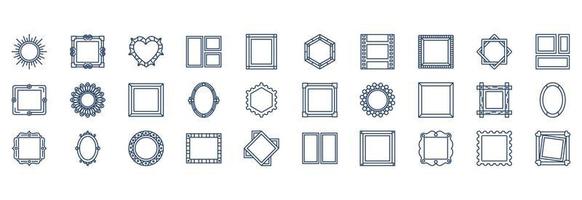 Collection of icons related to Photo frame, including icons like Image frame, Printing frame,  and more. vector illustrations, Pixel Perfect set