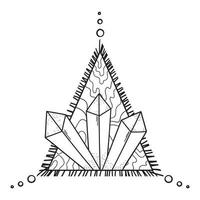 Beautiful mystical crystals in triangle drawing. Hand drawn magical vector illustration of crystal gem isolated on white background.