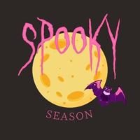 Spooky halloween season. Halloween banner with bat on full moon background and text. vector