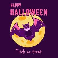 Halloween banner with bat on full moon background vector