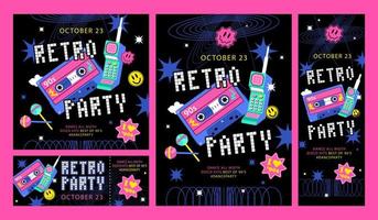 A set of posters and banners retro party in the style of the 90s, 80s. Poster of retro wave, retro fashion, disco and pixels vector