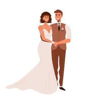 The bride in a white dress and the groom in a suit at the wedding. The wedding ceremony. A woman in a white dress vector