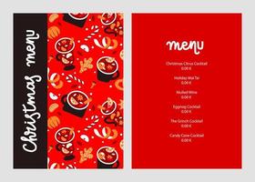 christmas menu template. Hot seasonal drinks. Winter mulled wine, punch and sangria. Wine and spices vector