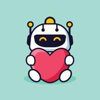 Vector illustration of cute robot hugging love for mascot