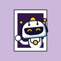 Vector cartoon illustration of a cute robot waving for business company mascot and logo