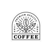 coffee bean with plant branch hipster minimal logo badge with leaf simple line outline vector