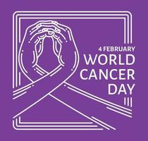 World cancer day with a ribbon-shaped hand gesture concept vector