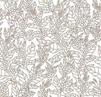 pattern seamless of coffee tree branches with flowers, leaves and beans. Botany drawing, Line art design. vector