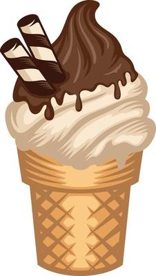 Chocolate ice cream cones with wafer stick isolated illustration on a white background.