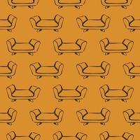 Yellow sofa,seamless pattern on mustard yellow background. vector