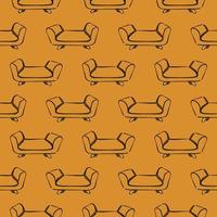 Yellow sofa,seamless pattern on mustard yellow background. vector