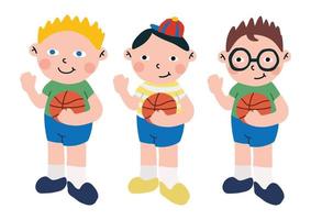 tree boys with basketball children charactor design set vector