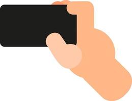 Holding phone with one hand, illustration, vector on a white background.