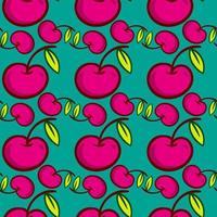 Cherries pattern, seamless pattern on green background. vector