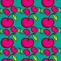 Cherries pattern, seamless pattern on green background. vector