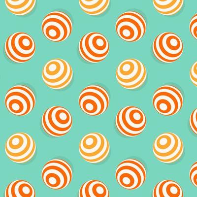 Seamless pattern with decorated spheres on colorful background. Pattern for prints, textile and decorating. Vector illustration