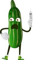 Cucumber with injection, illustration, vector on white background.