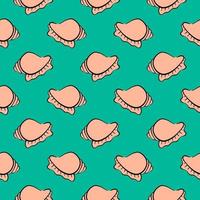 Sea shell, seamless pattern on green background. vector