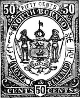 British North Borneo 50 Cents Stamp in 1885, vintage illustration. vector