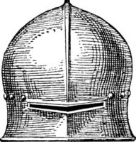 A horsemen's helmet viewed from the front, vintage engraving. vector