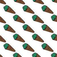 Ice cream in cone ,seamless pattern on white background. vector