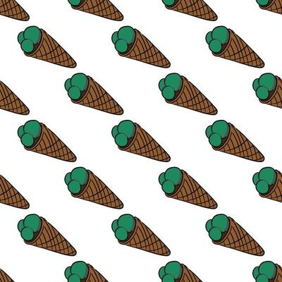 Ice cream in cone ,seamless pattern on white background.