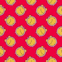 Yellow clock, seamless pattern on red background. vector